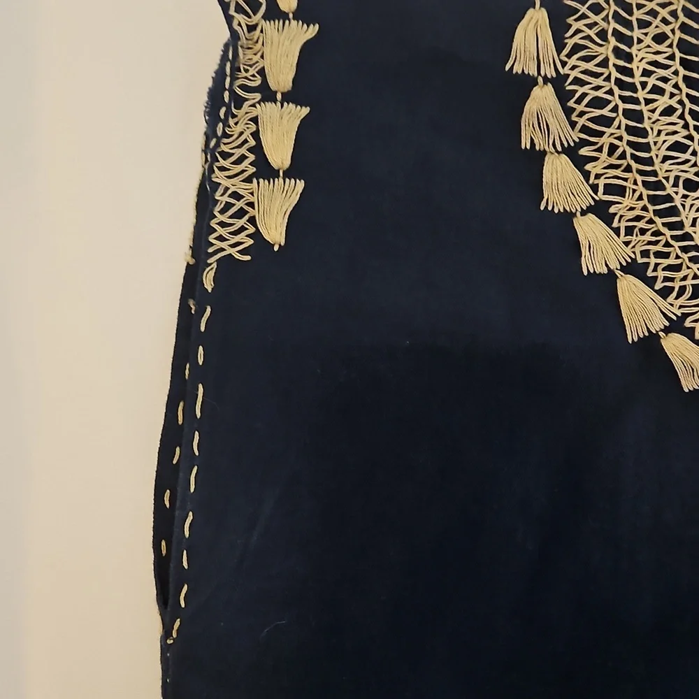 Women’s Navy Blue Embroidered Tunic Top with Cream Trim - Picture 4 of 9